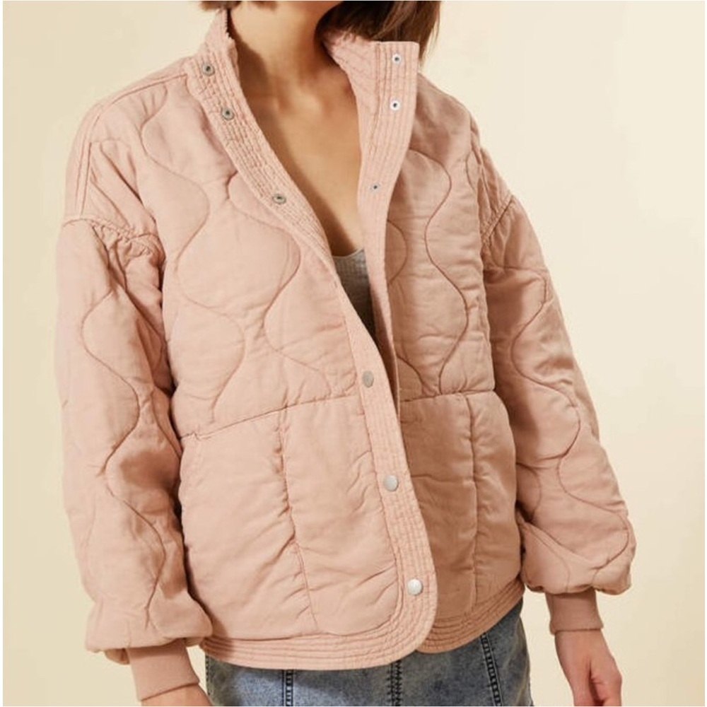 Anthro BLANK NYC Blush Pink Quilted Bomber Jacket - Picture 1 of 15